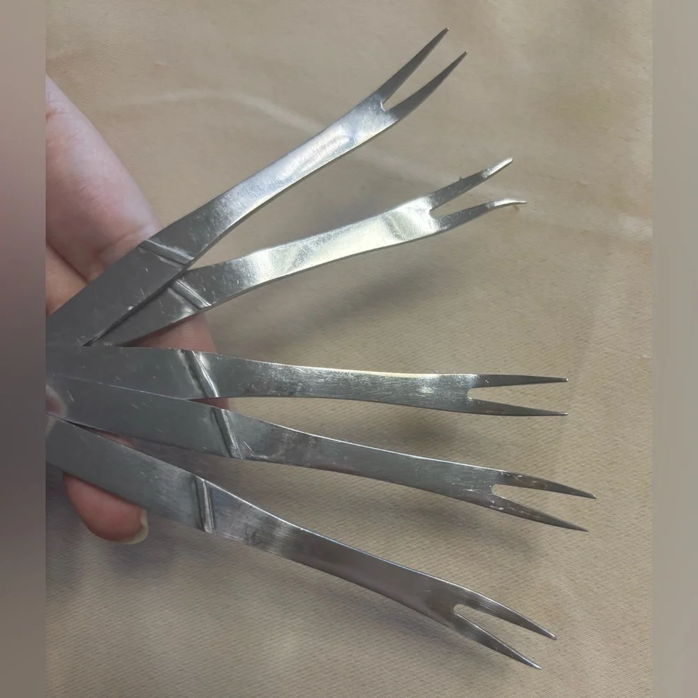 Set of 5 - Stainless Steel Seafood Cocktail Shrimp Forks‎ Made in Italy